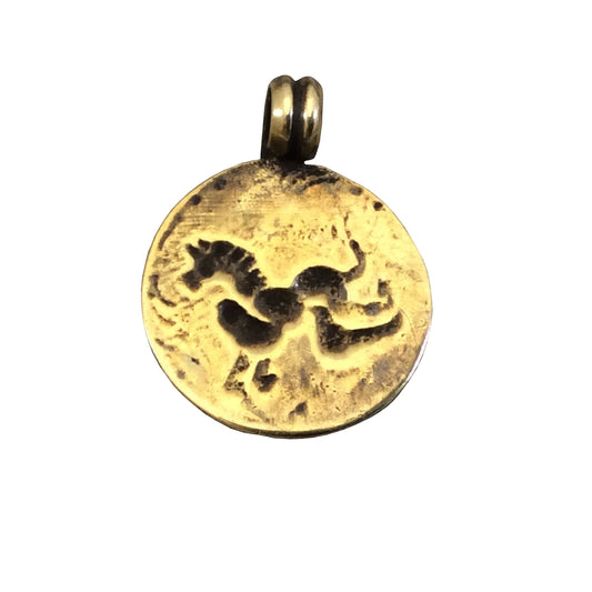 21mm x 21mm Oxidized Gold Plated Rustic Cast Galloping Horse Icon Copper Round Shaped Pendant w/ Attached Ring - Sold Individually (K-10)