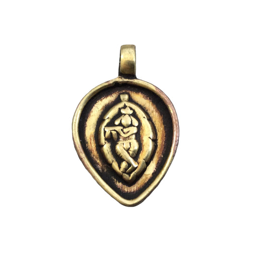 1" Oxidized Gold Plated Rustic 'Krishna' Copper Inverted Teardrop God/Deity Pendant with Attached Ring - 19mm x 24mm, Approximately