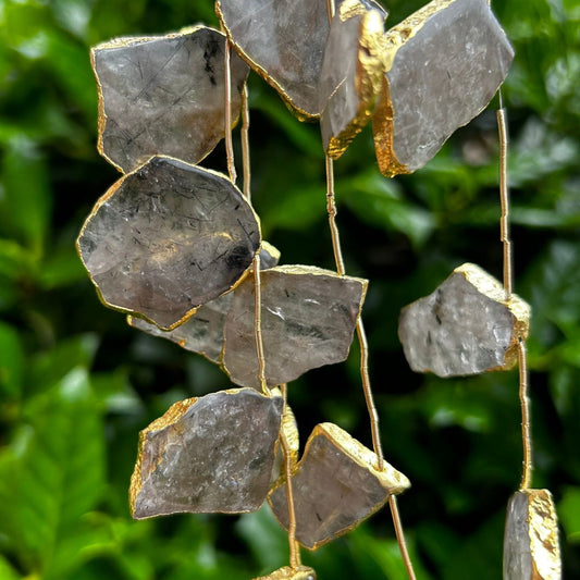 Smoky Quartz Slab Beads - Top Drilled with Gold Electroplating