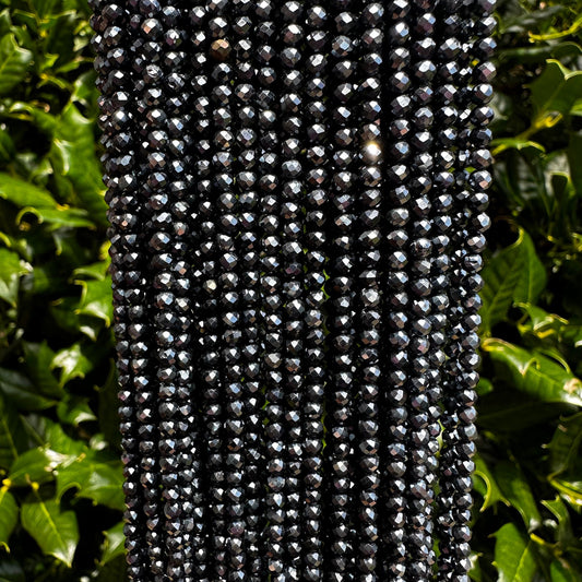 Holiday Special! 3mm x 3mm Faceted Natural Iridescent AB Coated Black Spinel Round Beads - 13" Strand (~ 115 Beads)