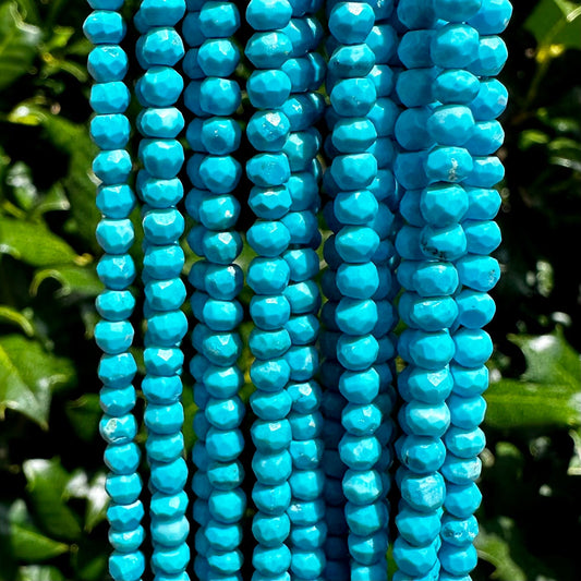 Holiday Special! 3-4mm x 3-4mm Faceted Natural Reconstituted Turquoise Rondelle Beads - 13" Strand (~ 100 Beads)