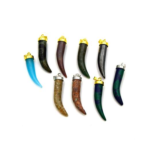 Gemstone Tusk Pendant with Gold Bail - 33mm