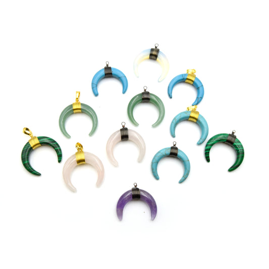 Wire Wrapped Gemstone Crescent Pendant ~ 33mm