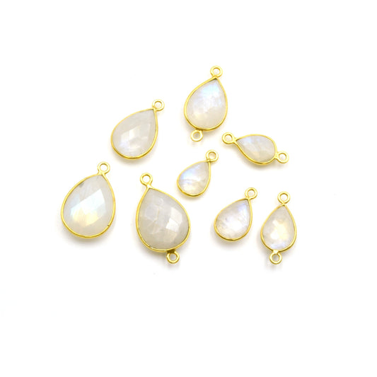 14k Gold Vermeil Teardrop Moonstone Bezels - Pendants and Connectors for Permanent Jewelry - Non Tarnish Charms