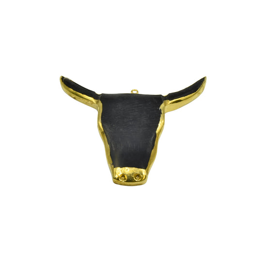Gold Electrolated Natural Horn Bull/Steer Skull Shaped Focal Pendants - Measuring 65mm x 63mm Approximately- Sold Individually