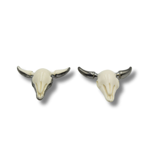 Gunmetal Finish Electroplated Acrylic Bull/Steer Skull Shaped Focal Pendants - Sold Individually