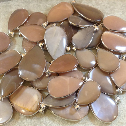 Pink Moonstone Teardrop Pendant with Silver Plated Bezel and Bail, Three Sizes!