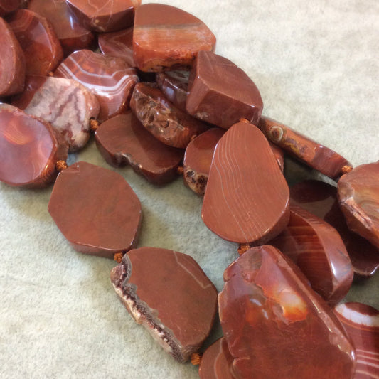Natural Red Agate Freeform Shaped Slab Beads - 16" Strand (Approx. 13 Beads) - Measuring 25mm x 33mm, Approximately - Sold by the Strand