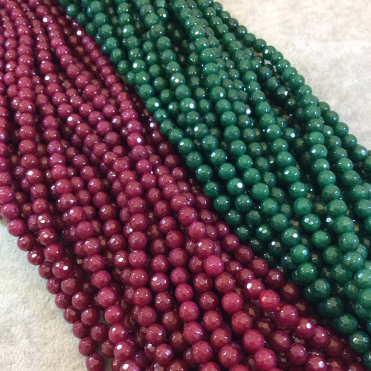 Nice Quality Dyed Jade Faceted Round Bead Strands, approx. 6mm in diameter, approx. 62 beads per strand - Choose red or green!