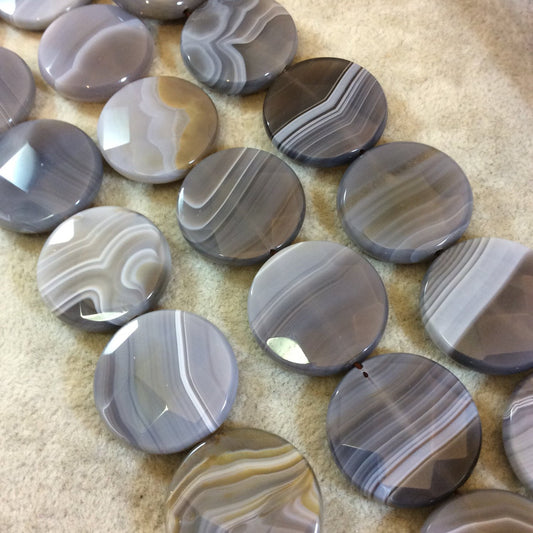 Gorgeous High Quality Faceted Botswana Agate Coin Beads, 25mm, approx. 16 beads per strand.