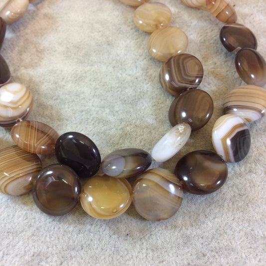 Beautiful Striped Brown Agate Coin Beads, 15mm, approx. 26 beads per strand.