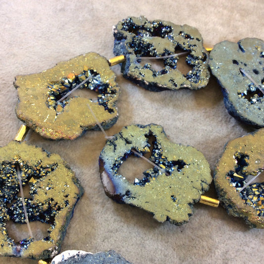 Large Blue Green Druzy Geode Slab Beads, approx. 45mm x 50mm, 7 beads per strand