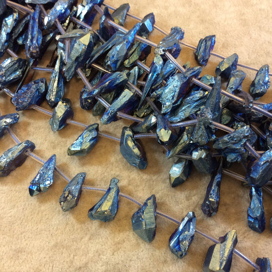Natural Rough Titanium Blue Druzy Crystal Point Drop Beads - 15" Strand (Approx. 25 Beads) - Measuring 5-8mm x 20-25mm - Sold by the Strand