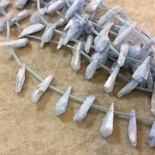 Natural Rough Light Blue Druzy Crystal Point Drop Beads - 15" Strand (Approx. 25 Beads) - Measuring 5-8mm x 20-25mm - Sold by the Strand