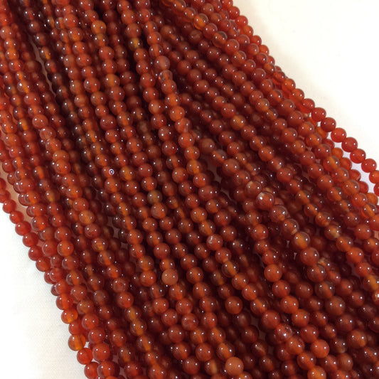 4mm Carnelian Round Bead Strand, approx. 90 beads per strand