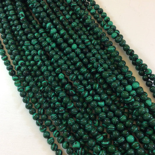 4mm Synthetic Malachite Round Bead Strand, approx. 93 beads per strand