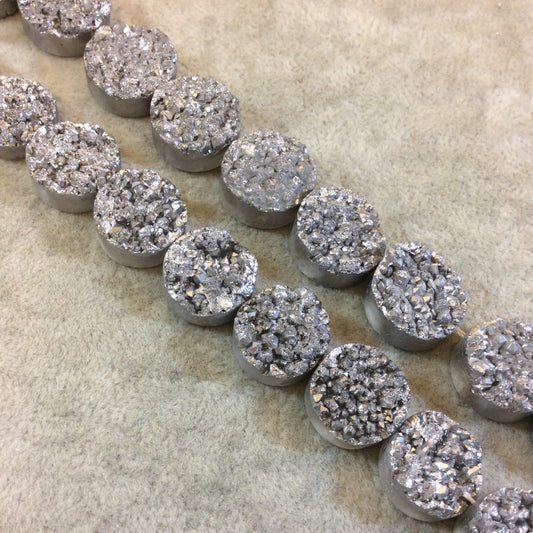 Premium Silver Druzy Geode Round Beads, 16mm dia, 12 beads per strand