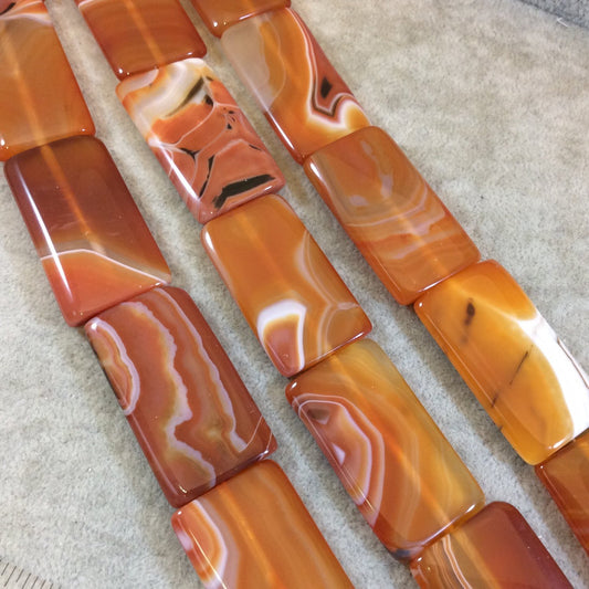 Orange Banded Agate Rectangle Beads, 25mm x 45mm, approx. 9 beads per strand.