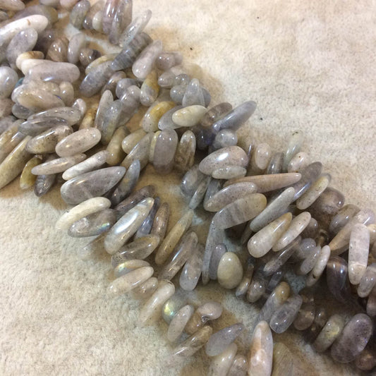 Light Iridescent Labradorite Stick Beads - 15" Strand (Approximately 107 Beads) - Measuring 3-5mm x 12-20mm - Natural Semi-Precious Gemstone