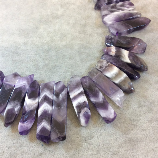 Graduated Strand of Chevron Amethyst Stick Beads - 14"-16" Strand (Approximately 21 Beads) - Measuring 10mm x 25-50mm - Natural Gemstone