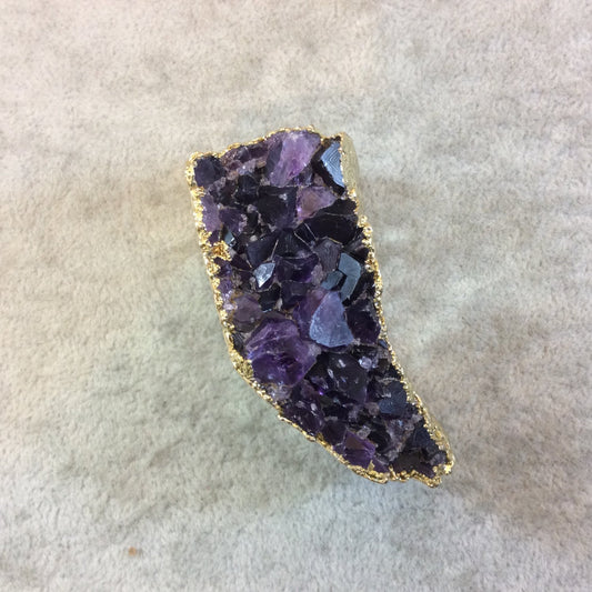 Large Purple Tusk Shaped Druzy Amethyst Pendant - Measuring 25mm x 55mm x 30mm - Electroformed Gold Finish - Natural Semi-precious Gemstone