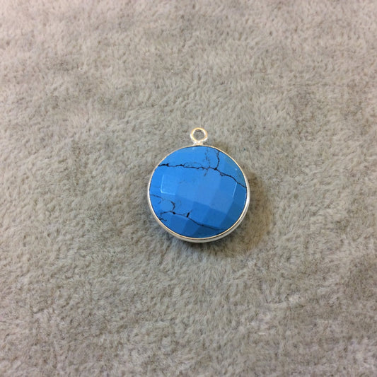 Silver Finish Faceted Howlite Round Shaped Bezel Pendant Component - Measuring 18mm x 18mm - Natural Semi-precious Gemstone