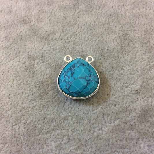 Silver Finish Faceted Howlite Pear Shaped Bezel Two Ring Pendant/Connector - Measuring 18mm x 18mm - Natural Semi-precious Gemstone