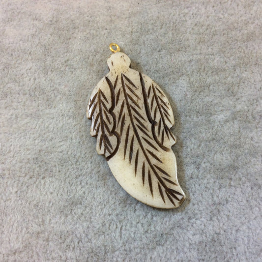 Fat Leaf/Feather Shaped Natural Light Brown Bone Focal Pendants - Measuring 25mm x 52mm Approximately - Sold Individually. (BL 4)