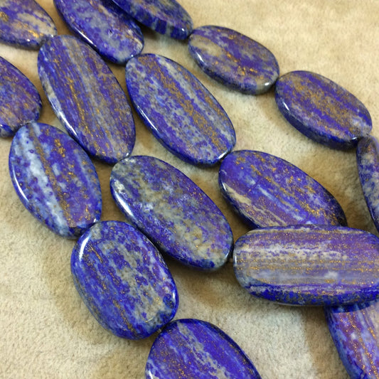 Lapis Lazuli Skinny Oval Shaped Beads - 16" Strand (Approximately 10 Beads) - Measuring 20-25mm x 30-40mm - Natural Semi-Precious Gemstone