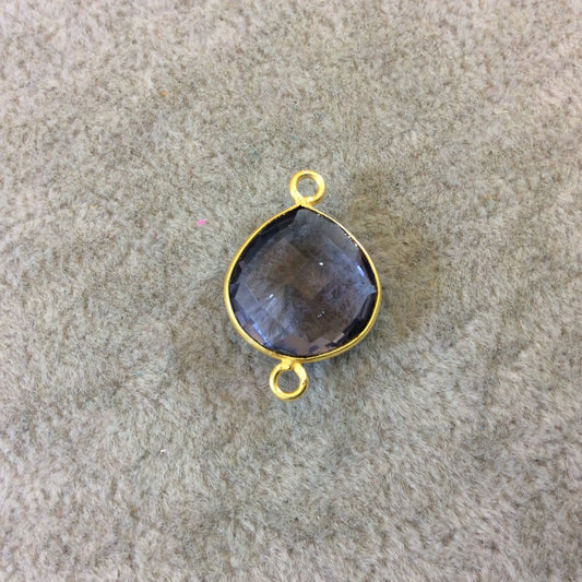 Pale Purple Quartz Bezel | Gold Finish Faceted Pear Teardrop Two Ring Connector - Measuring 15mm x 15mm - Natural Semi precious Gemstone