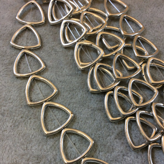Silver Finish Hollow Bulging Triangle Shaped Pewter Beads - 7-8" Strand (Approximately 14 Beads) - 15mm x 15mm - 0.75mm Hole Size