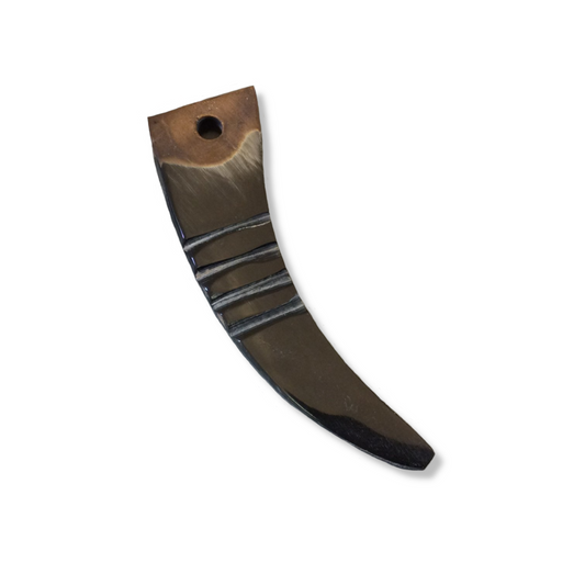 3" Black/Brown Carved Flat Curved Tusk/Claw Shaped Natural Horn Pendant with 5mm Drilled Hole - Measuring 20mm x 76mm - (TR059-BB)
