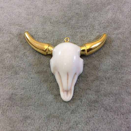 Gold Finish Electroplated Acrylic Bull/Steer Skull Shaped Focal Pendants - Measuring 60mm x 50mm Approximately - Sold Individually