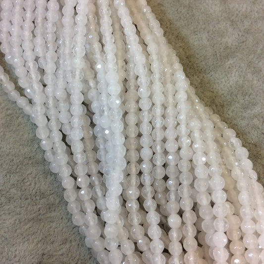 4mm Faceted Milky White Agate Round/Ball Shaped Beads - 15" Strand (Approximately 95 Beads) - Natural Semi-Precious Gemstone
