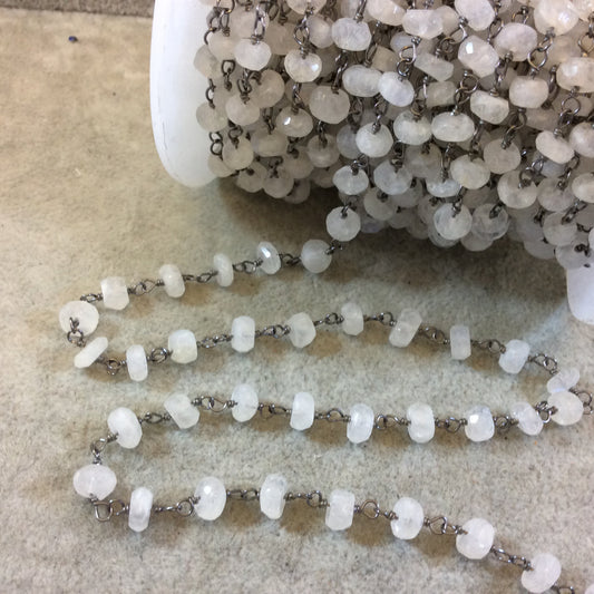 Gunmetal Plated Copper Rosary Chain with Faceted 6-7mm Rondelle Shape Moonstone Beads - Sold by the Foot - (CH325-GD) Quality Gemstone!