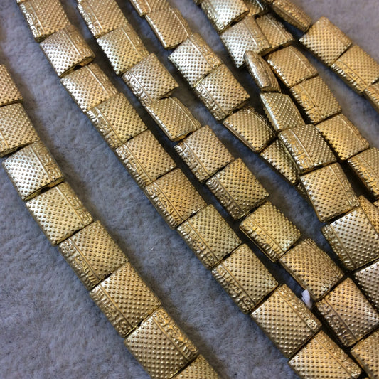 Gold Finish Dot Pattern Pillow/Book Shaped Plated Pewter Beads - 7-8" Strand (Approximately 19 Beads) - Measuring 9mm x 10mm - 1mm Hole Size