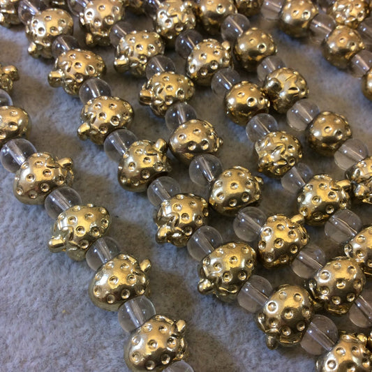 Gold Finish Detailed Strawberry Shaped Plated Pewter Beads - 7-8" Strand (Approximately 16 Beads) - Measuring 9mm x 12mm - 5mm Hole Size