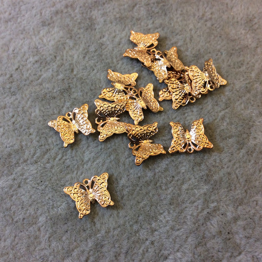 Rose Gold Finish Detailed Butterfly Shaped Plated Copper Charm/Pendant with Ring - Measuring 11mm x 8mm, Approximately - Sold per Pack/12