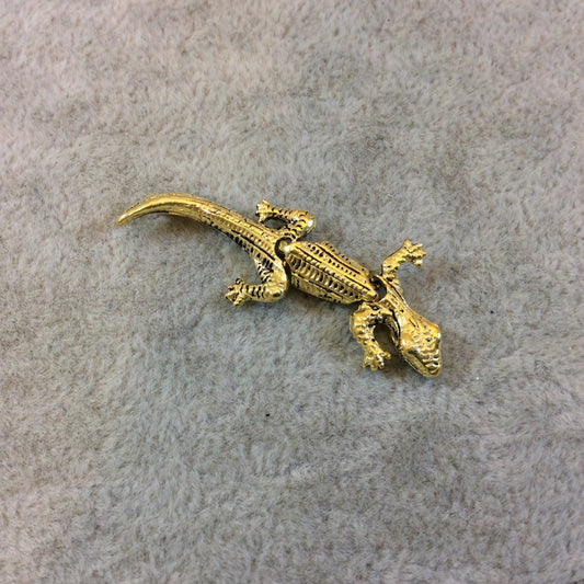 Antique/Oxidized Gold Tone Jointed Lizard Shaped Cast Alloy Charm/Pendant - Measuring 15mm x 40mm, Approximately - Sold Individually