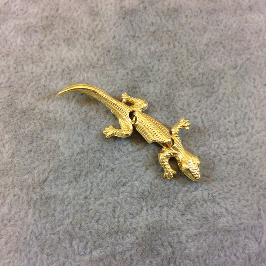 Yellow Gold Tone Jointed Lizard Shaped Cast Alloy Charm/Pendant - Measuring 15mm x 40mm, Approximately - Sold Individually