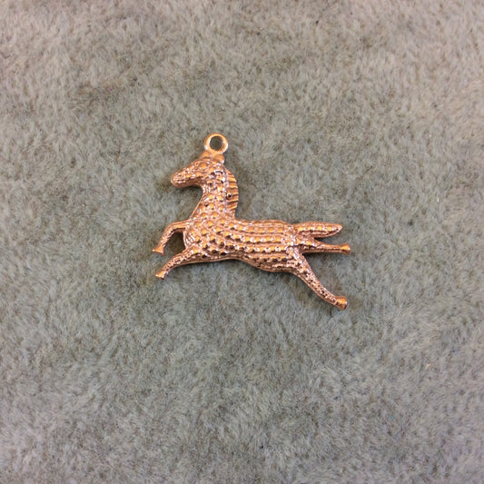 Bright Copper Tone Studded Horse Shaped Cast Alloy Charm/Pendant - Measuring 25mm x 19mm, Approximately - Sold Individually