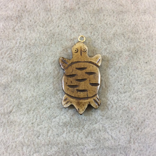 Small Sized Skinny Sea Turtle Shaped Natural/Brown Carved Bone Focal Pendant - Measuring 20mm x 32mm Approximately - Sold Individually(BL 7)