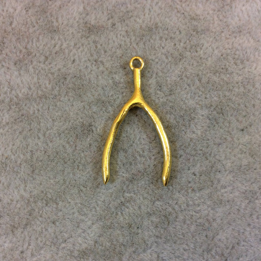 Gold Finish Lucky Wishbone Shaped Good Luck Pendant/Charm Components with Attached Ring -measures 16mm x 29mm - Sold in Packs of 10 (297-GD)