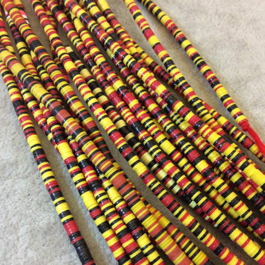 3mm African Yellow/Black/Red Vinyl Heishi Beads - 11" Strand (Approximately 600 Beads) - Funky Tribal Beads Made From Recycled Vinyl Record