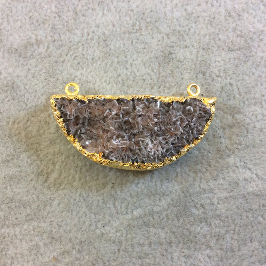 Premium Gold Plated Half Moon Shaped Natural Druzy Pendant - Measuring 41mm x 18mm Approx. - Electroformed Pendant - Sold Individually