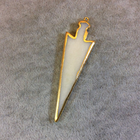 Gold Electroplated Off White/White Skinny Arrowhead Shape Natural Bone Focal Pendant Measuring 20mm x 65mm Approx - Sold Individual (BA1)