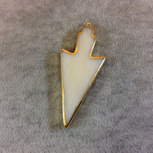 Gold Electroplated Ivory/White Regular Arrowhead Shape Natural Bone Focal Pendant - Measuring 25mm x 58mm Approx - Sold Individually (BA 2)