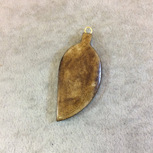 Medium Sized Smooth Leaf/Feather Shaped Natural Brown Bone Focal Pendants - Measuring 23mm x 53mm Approximately - Sold Individually (BL 3)