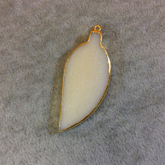 Gold Electroplated Ivory/White Color Leaf/Feather Shape Natural Bone Focal Pendant - Measuring 23mm x 53mm Approximately - Sold Individually