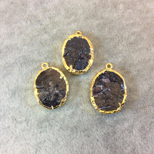 Gold Finish Assorted Oval Shaped Electroformed Raw Garnet Focal Pendant - Measuring 17mm x 21mm, Approximately - Sold Individually, Random